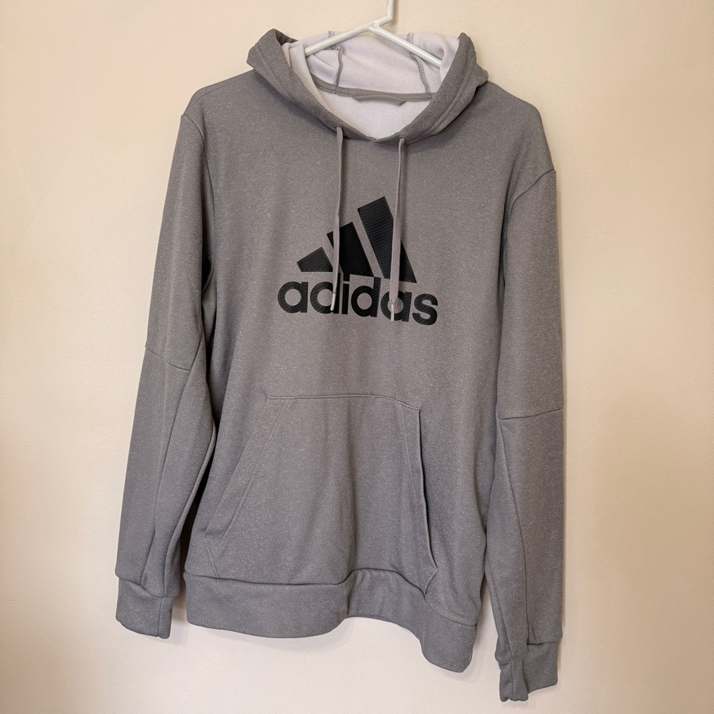 Adidas Men's L Gray Hoodie with Black Textured Logo